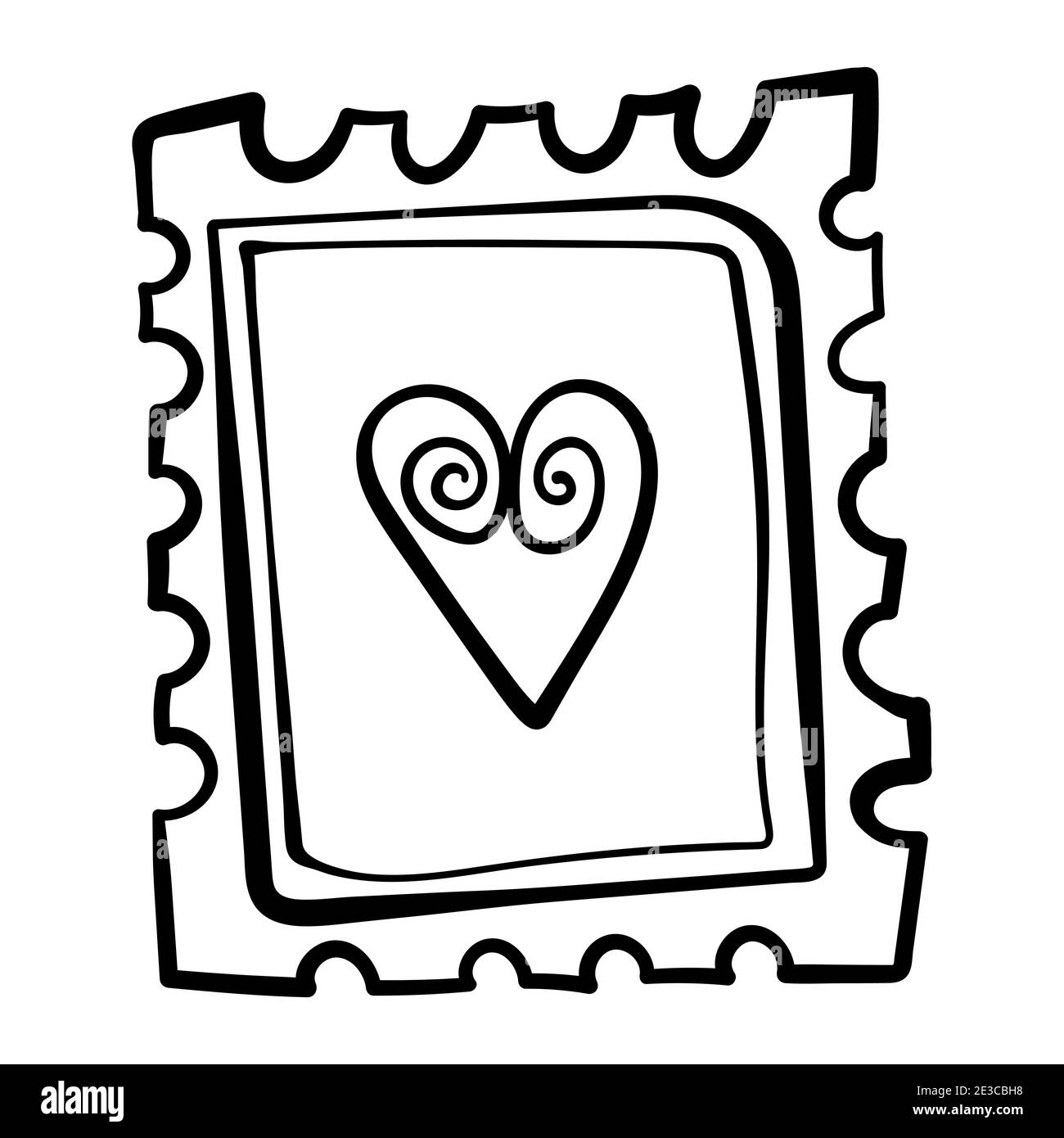 Valentines Day theme doodle Vector icon of hand drawn mail postage