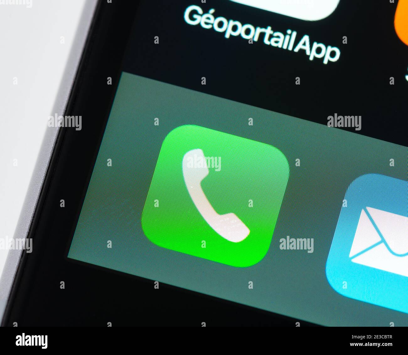 Phone app icon on Apple iPhone screen Stock Photo