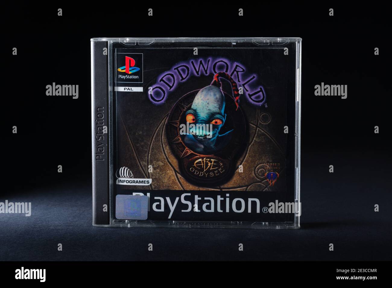 Original Oddworld Abe's Oddysee Playstation One game developed by Oddworld Inhabitants Incorporated and published by GT Interactive in 1997 Stock Photo