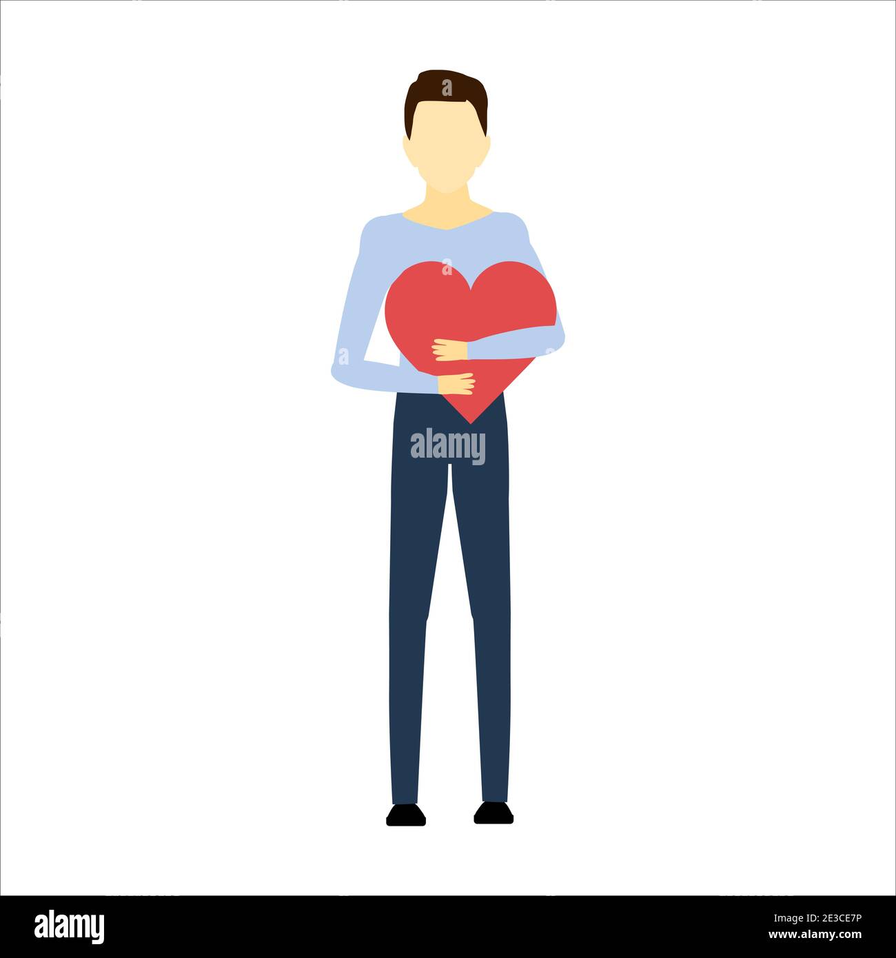 vector illustration of a guy holding a big red heart on a white ...
