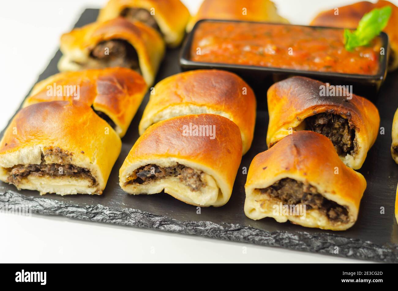 Patty's pies stuffed with minced meat, mushrooms and onion, served with