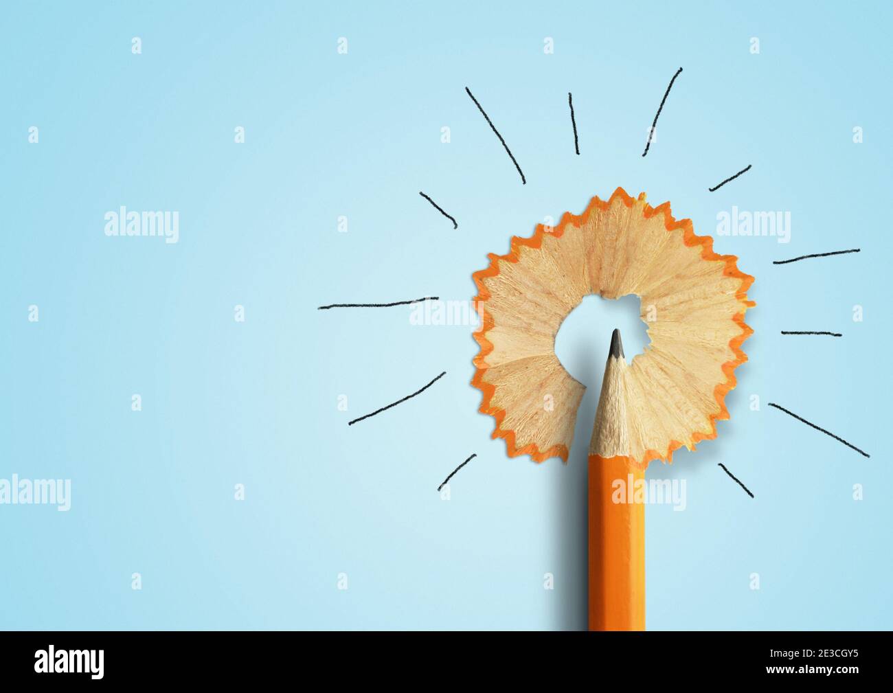 solution, minimal concept. Pencil with shavings light bulb shape Stock Photo