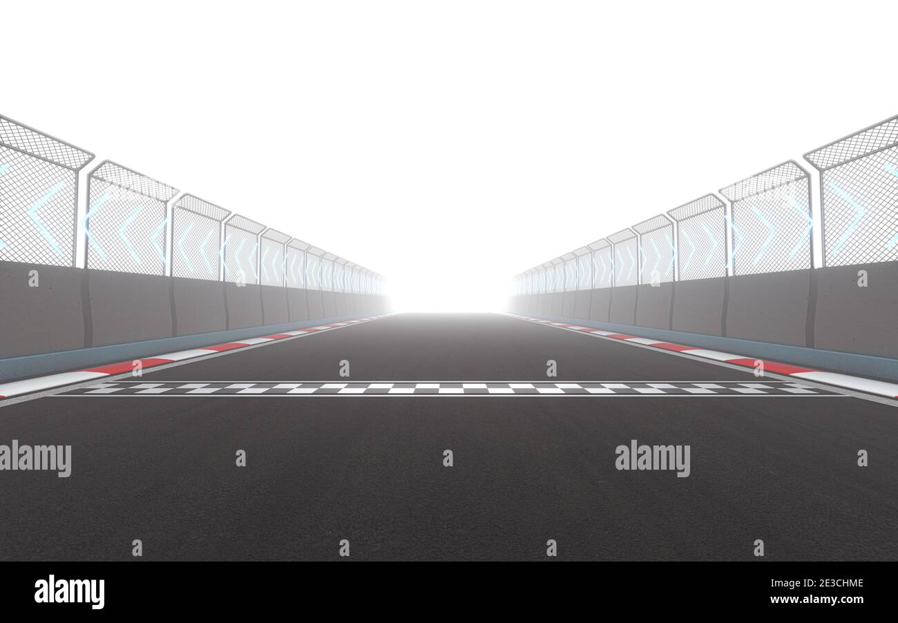 View of the infinity empty asphalt international race track, 3d