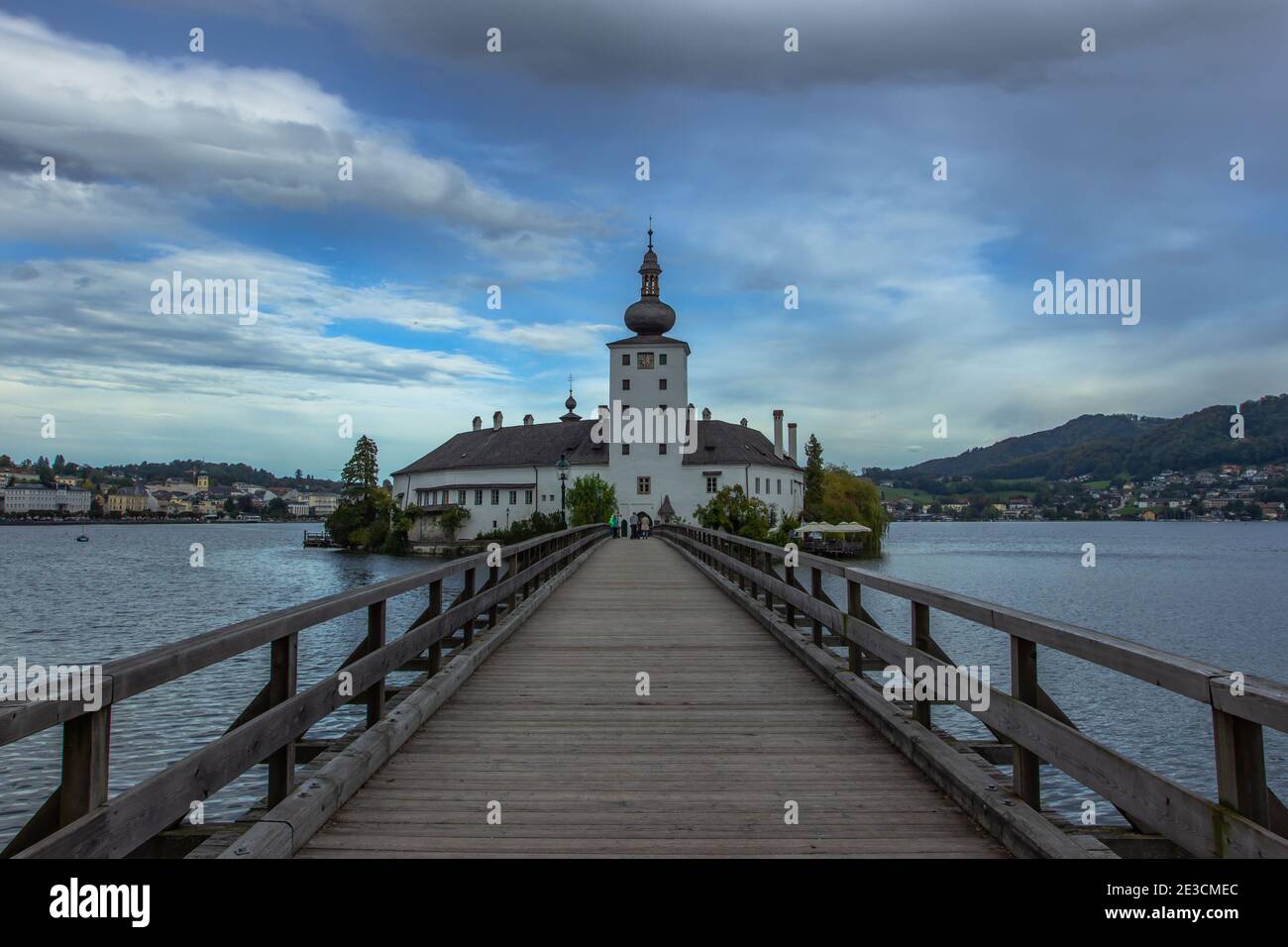 Gmunden, Austria - October 2, 2020. Summer resort town in Upper Austria situated next to the lake Traunsee and surrounded by high mountains. Main sigh Stock Photo