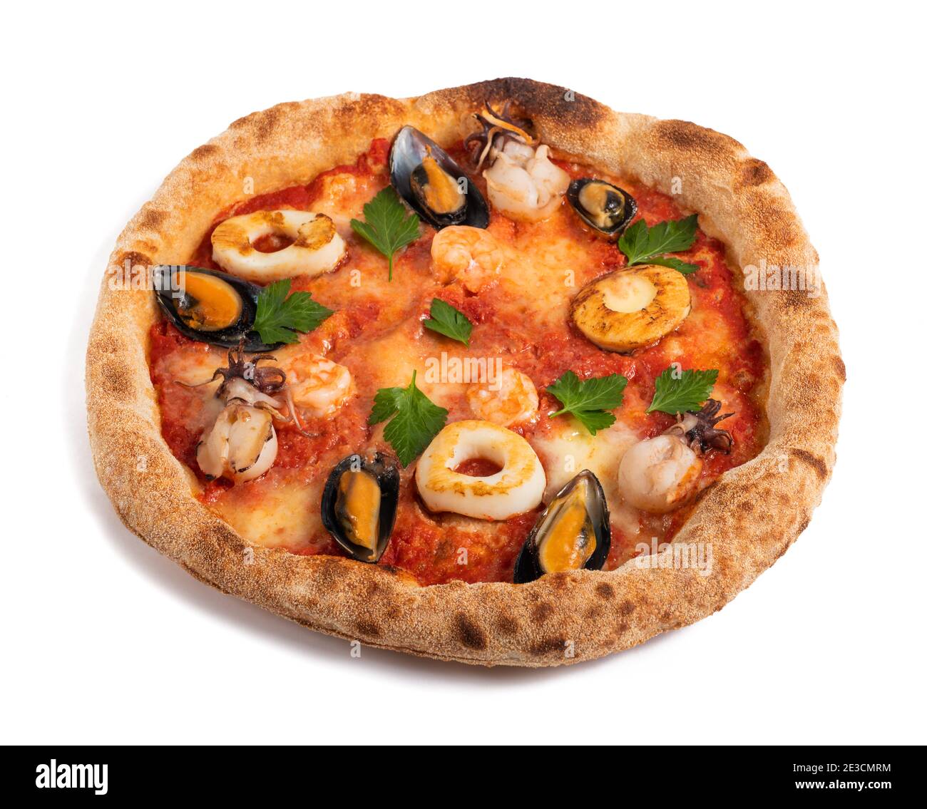 Seafood pizza  isolated on white background Stock Photo
