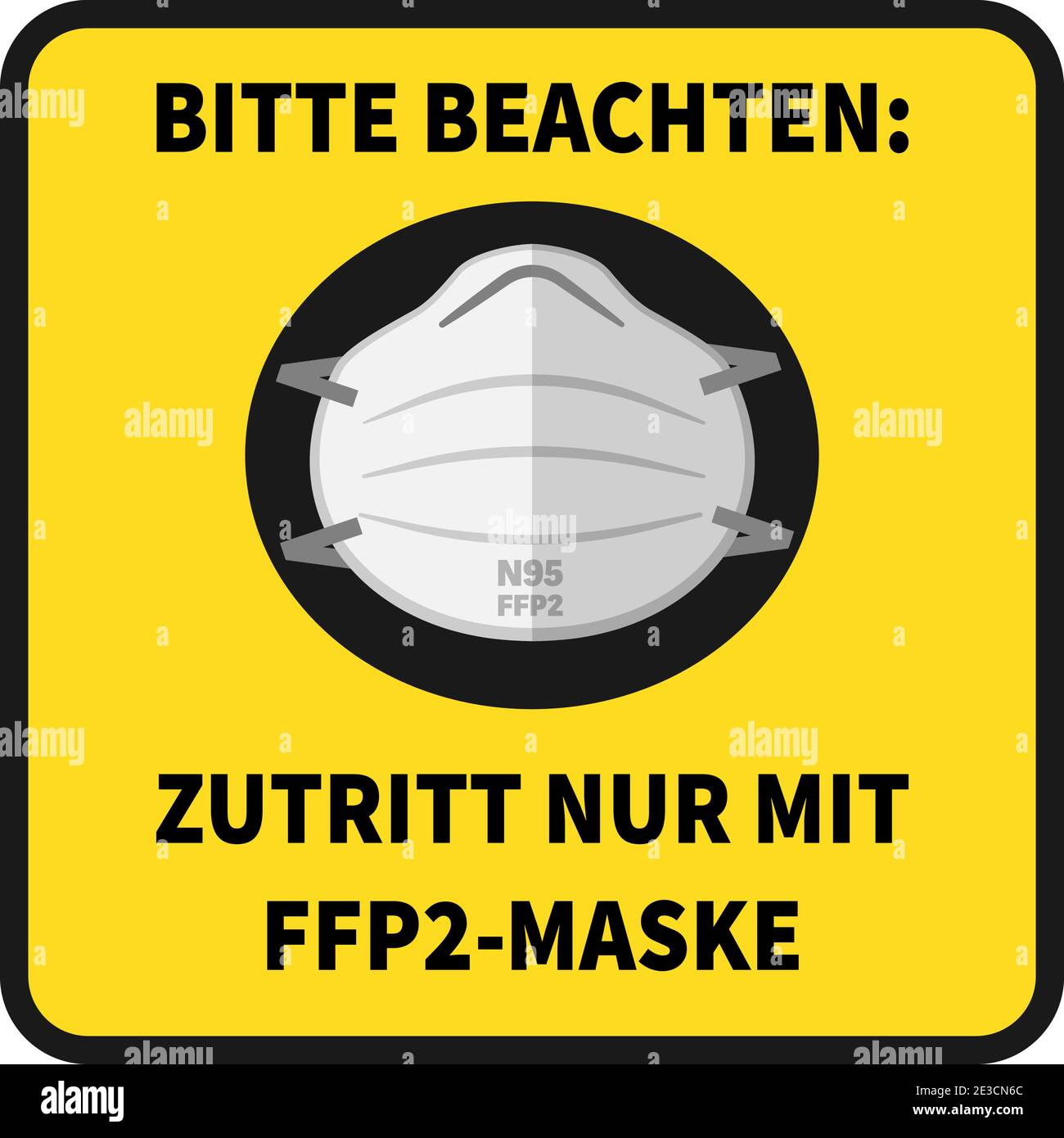 sign with text ZUTRITT NUR MIT FFP2-MASKE, German for ENTER WEARING N95 MASK ONLY, vector illustration Stock Vector