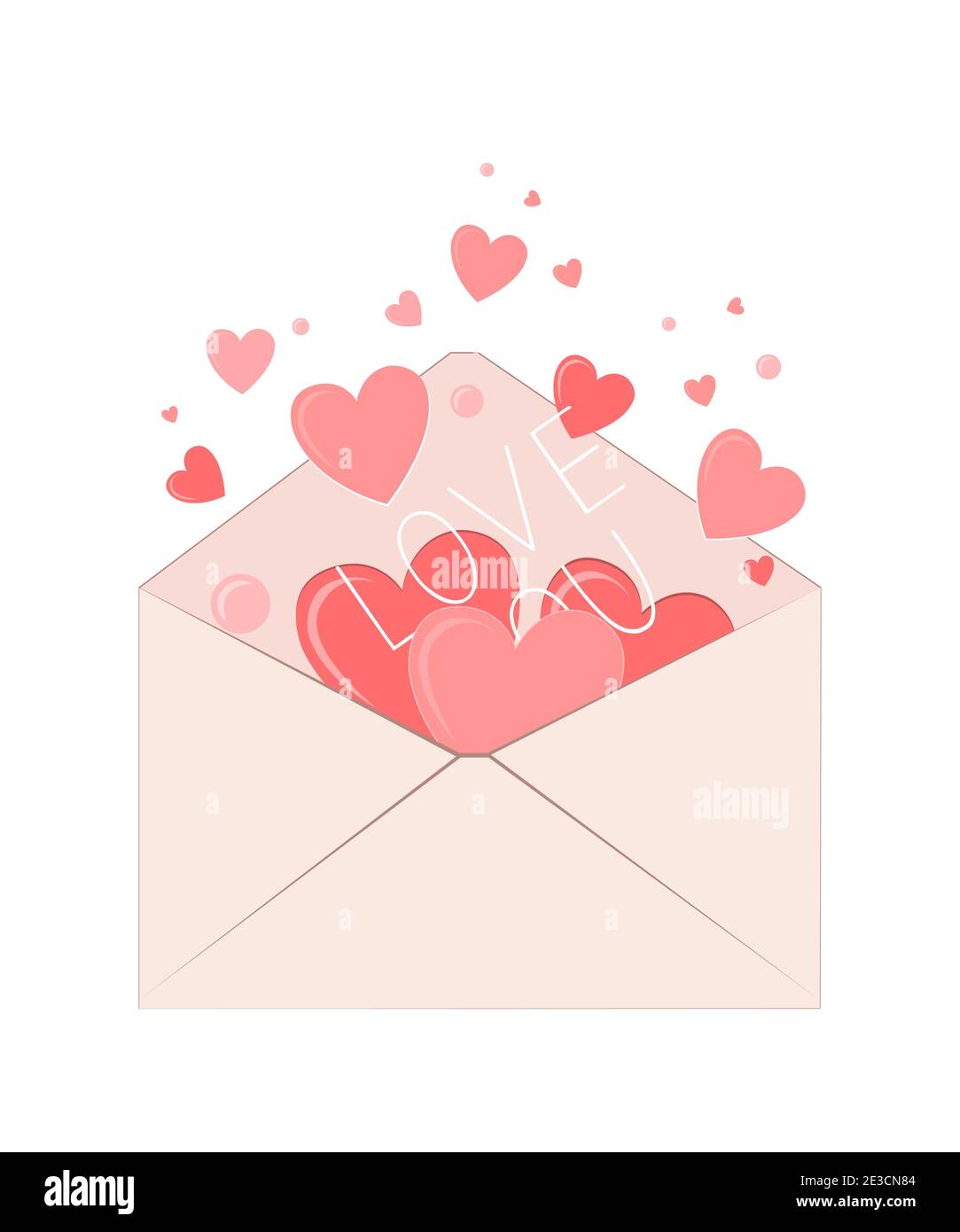 Valentines Envelope with Hearts. Love symbol vector illustration. Mail or Letter concept for Mother and Women Day Greetings Stock Vector