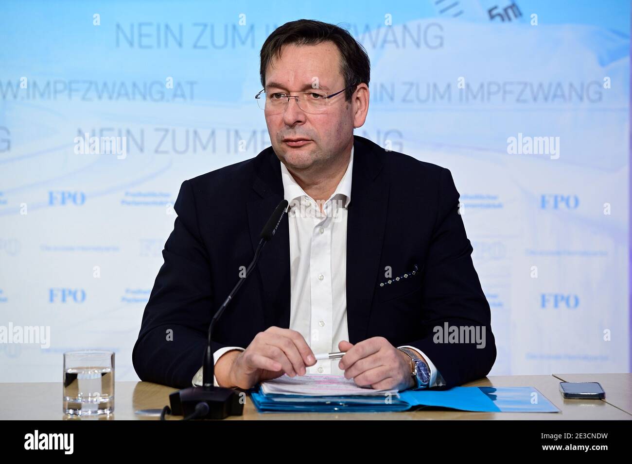 Vienna, Austria. 18th Jan, 2021. Press conference with FPÖ Education spokesman Hermann Brückl. The topics are the corona compulsory measures and the situation at schools. Stock Photo