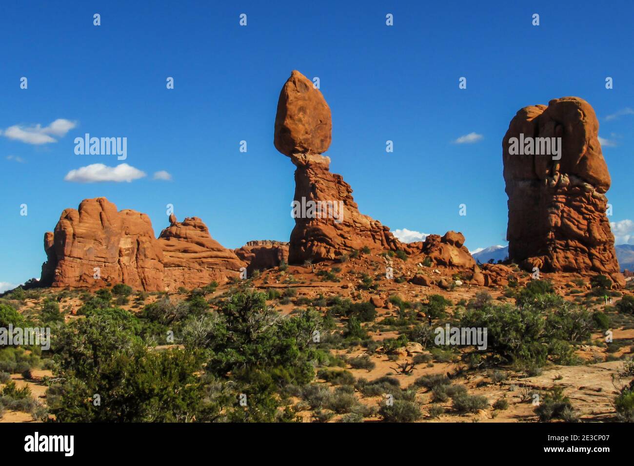 The famous Balancing rock of Archers National Park surrounded by sandstone towers, Utah, USA, on a clear sunny day Stock Photo