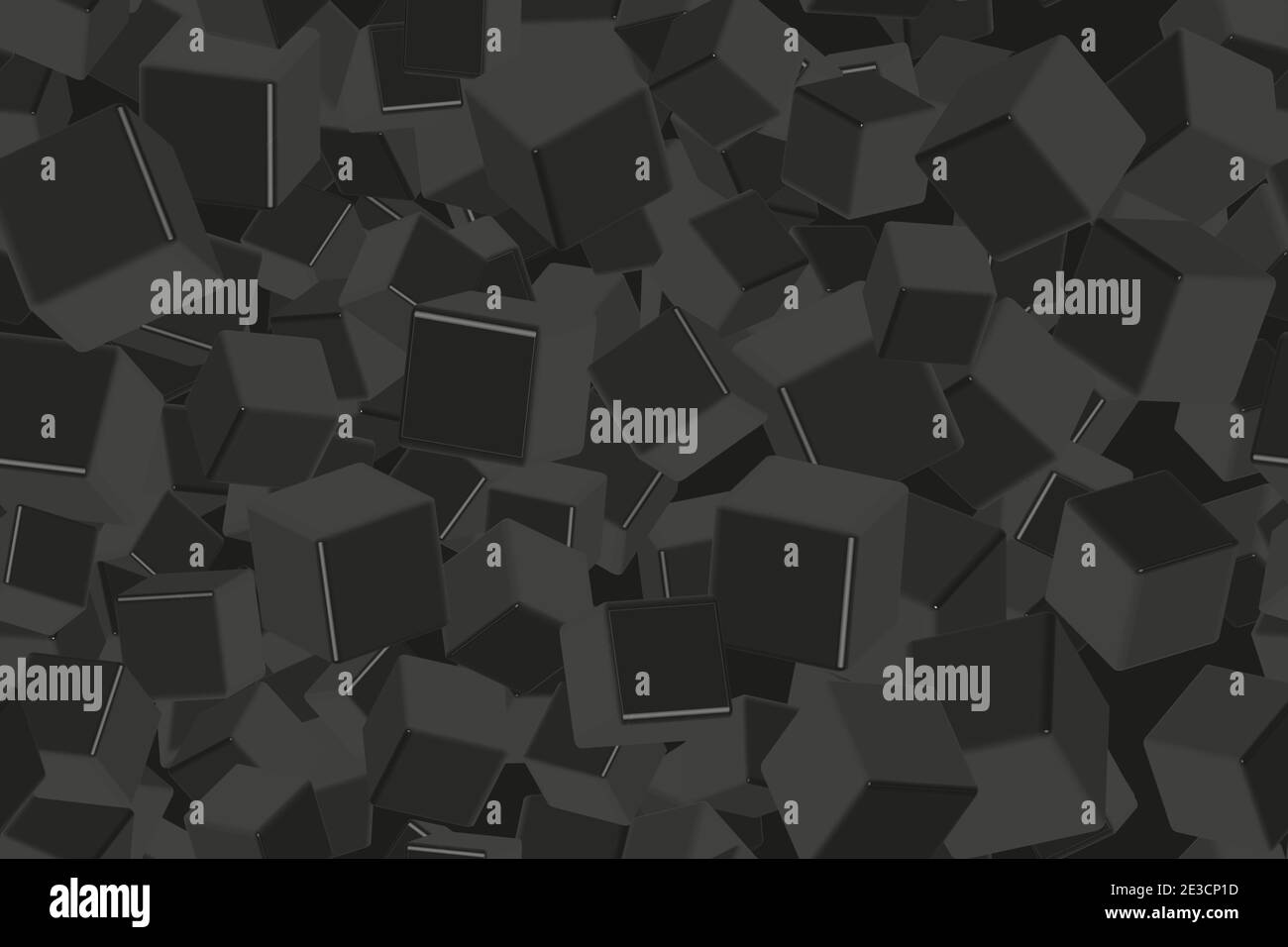 Black Cubes Seamless Pattern, 3D Illustration on Black Background Stock Vector