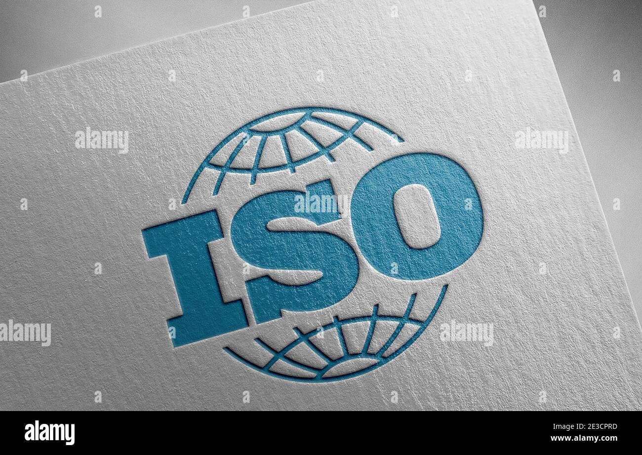 The International Organization for Standardization logo paper texture illustration Stock Photo