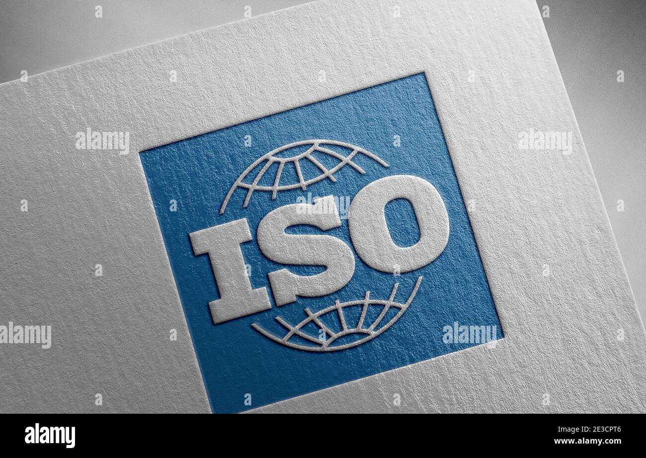 The International Organization for Standardization logo paper texture illustration Stock Photo