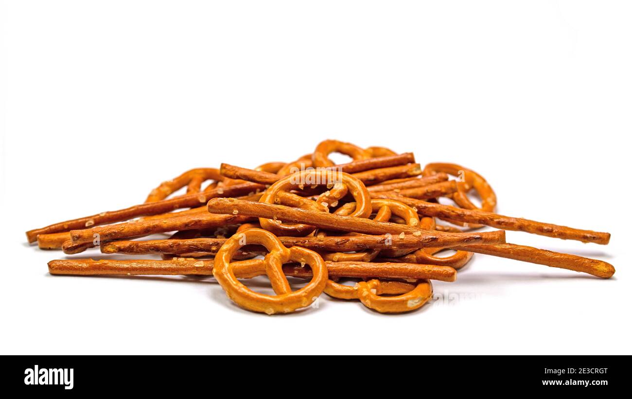 Salt pretzels against a white background Stock Photo