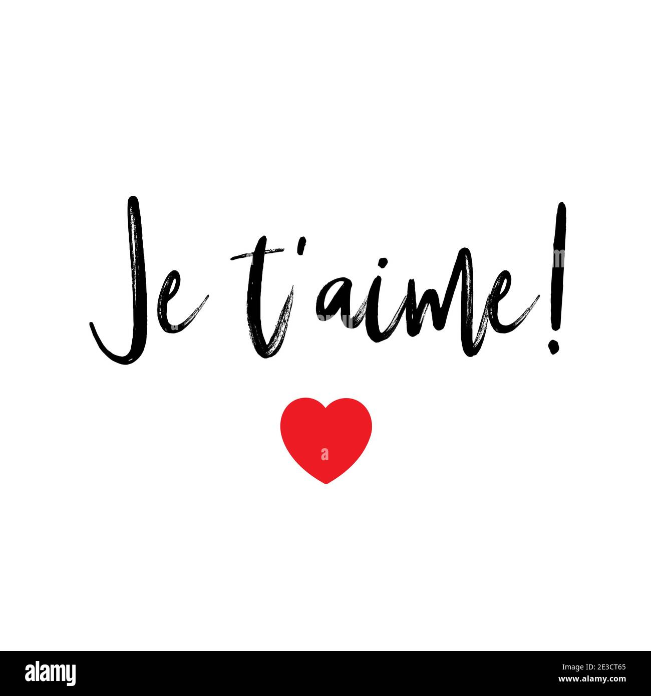Hand sketched I love you French quote. Romantic calligraphy phrase. Lettering Stock Vector Image