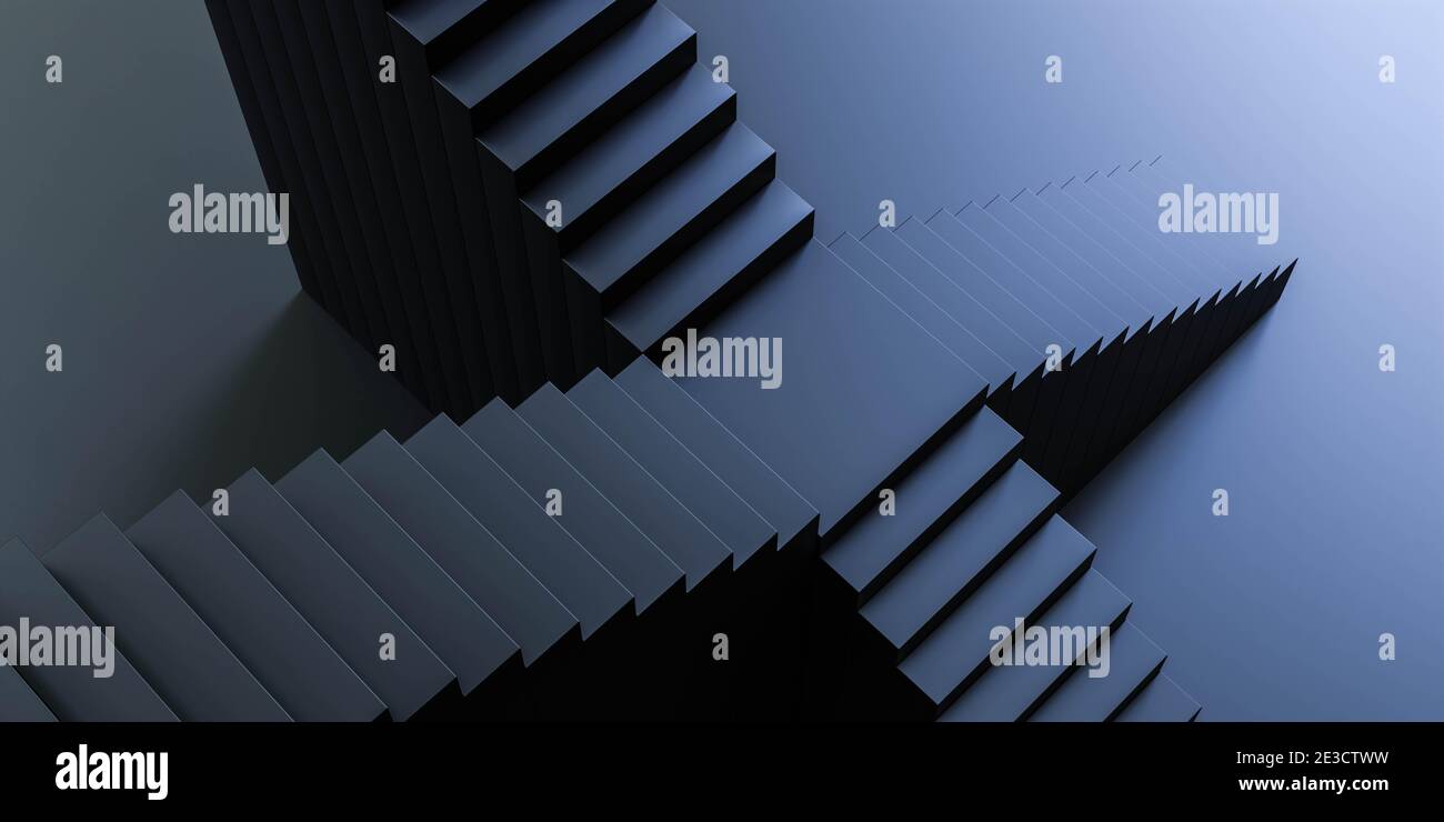 black abstract stair case on black background 3d render illustration Stock Photo
