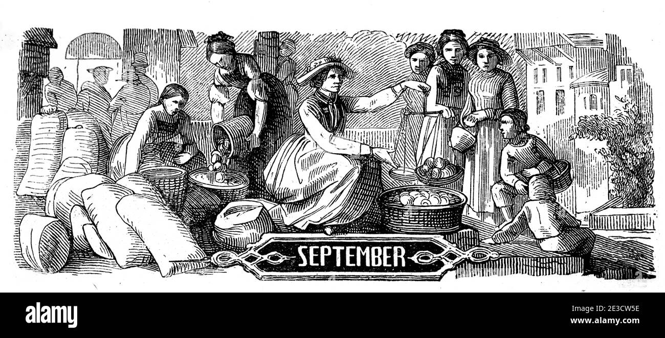 Month of September in the Illustrated Swiss Calendar of 1853 with the months of the year and