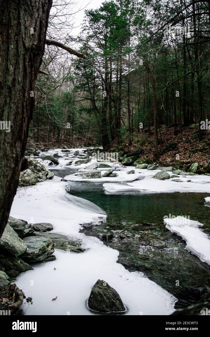 cold winter landscape at Bash Bish Falls, New York and Massachusetts