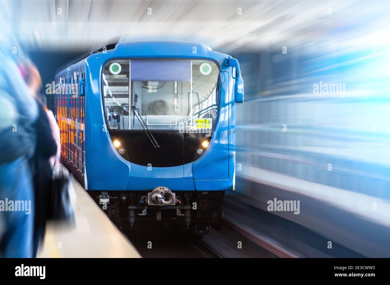 Train in subway metro speed tunnel people on the platform Stock Photo ...
