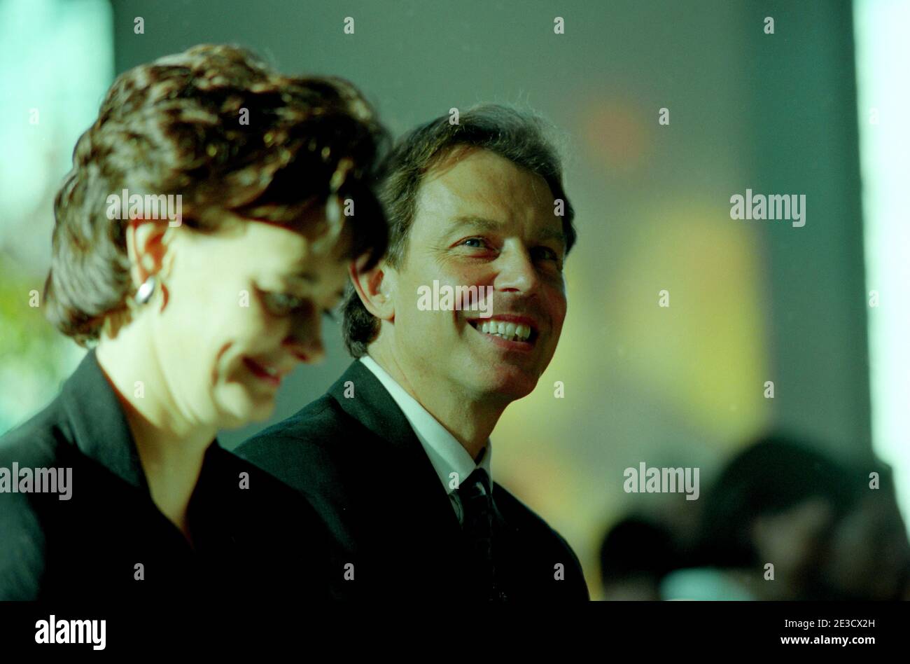 Labour Party Conference Brighton England UK October 1997 The first Labour Party Conference with Tony Blair as Prime Minister seen here with Cherie Blair his wife as they attend traditional Sunday morning church service in Brighton Stock Photo