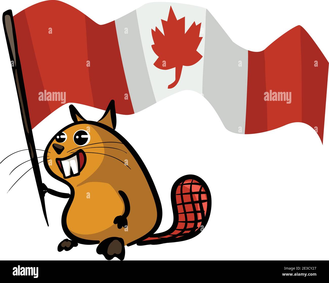 The Canadian Beaver Holding Canada Flag Color Vector Illustration Stock Vector