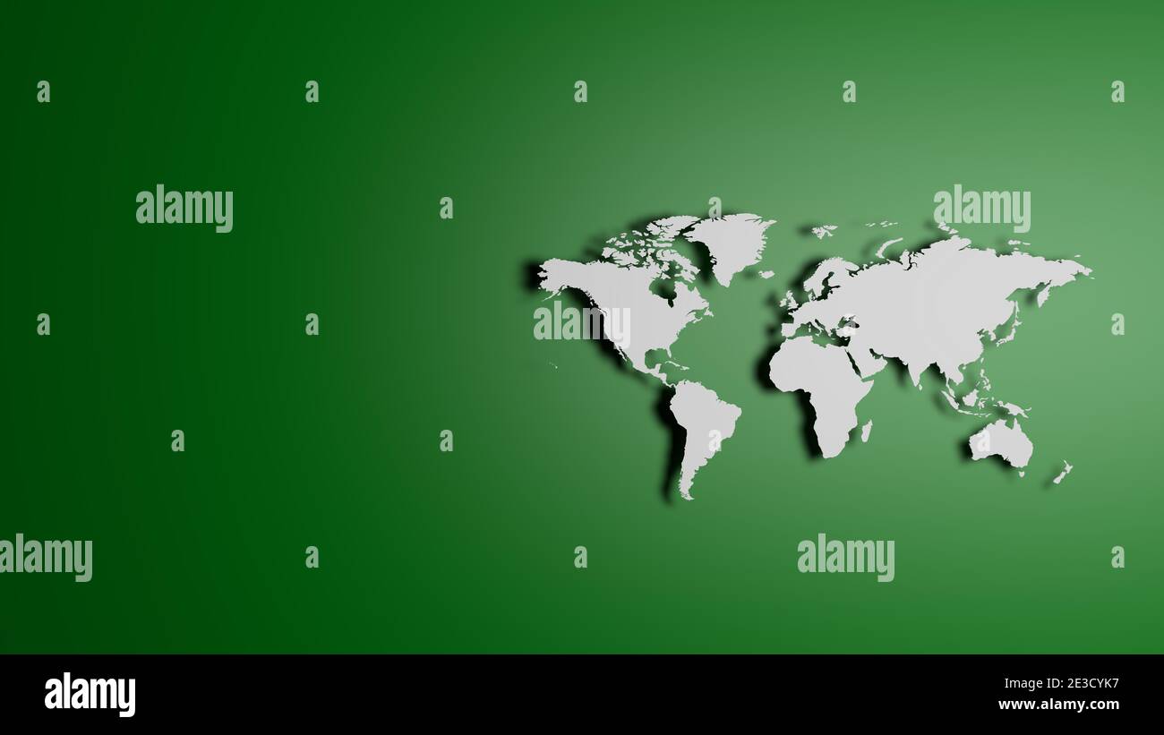 White World map on green background Stock Photo