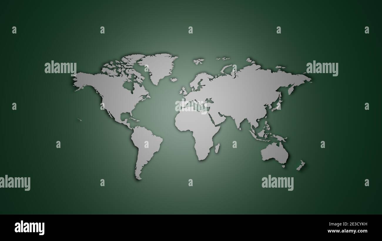 White World map on green background Stock Photo