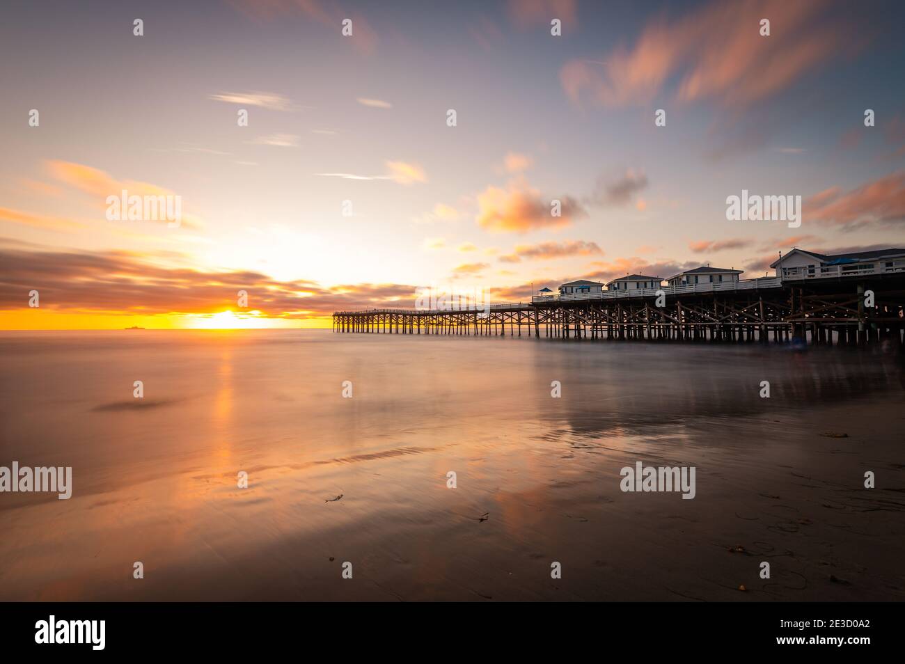 Crystal Pier Cottages Pacific Beach San Diego California sunset Stock