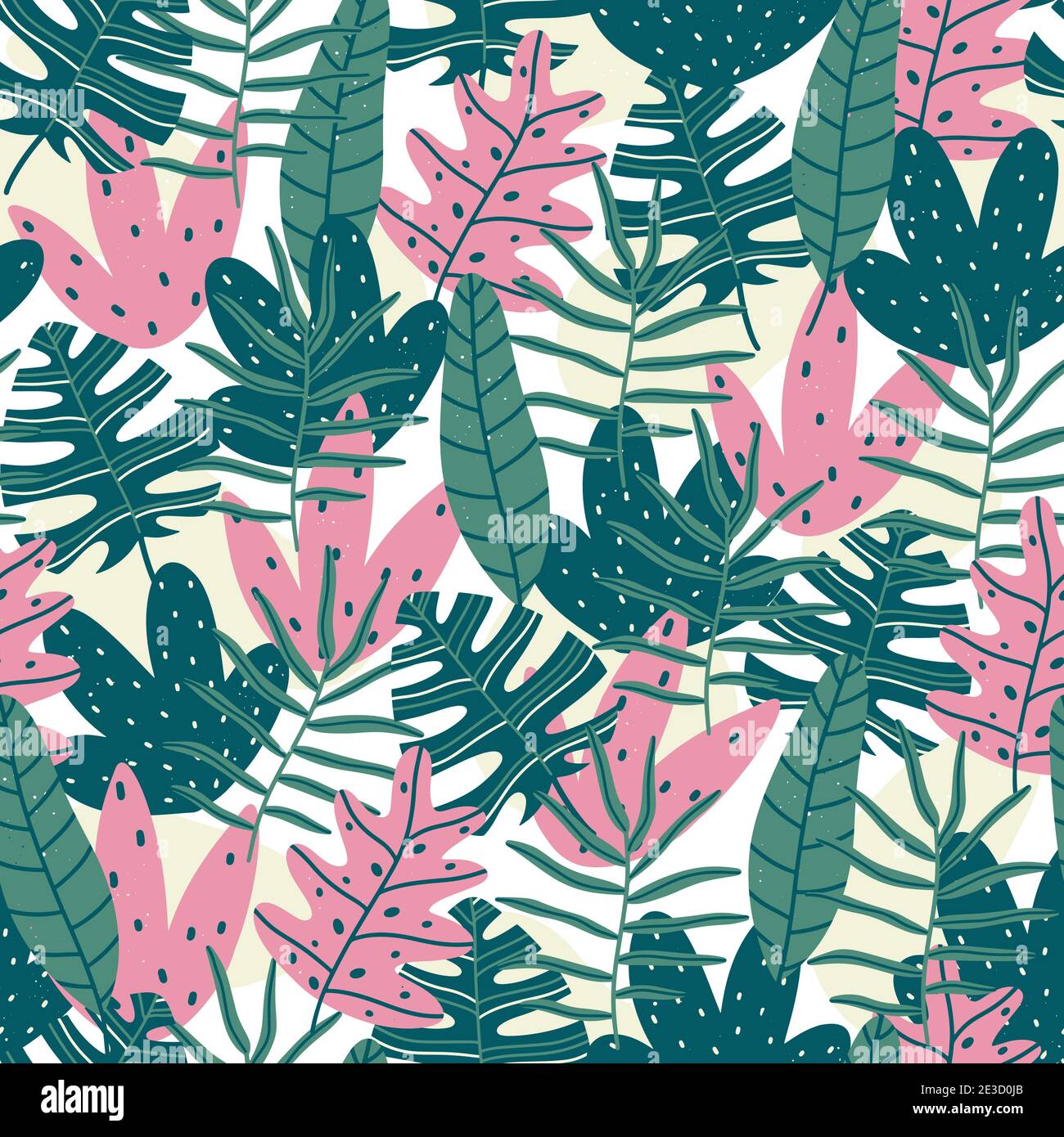 Tropical leaves seamless pattern with hand drawn colorful and textured ...