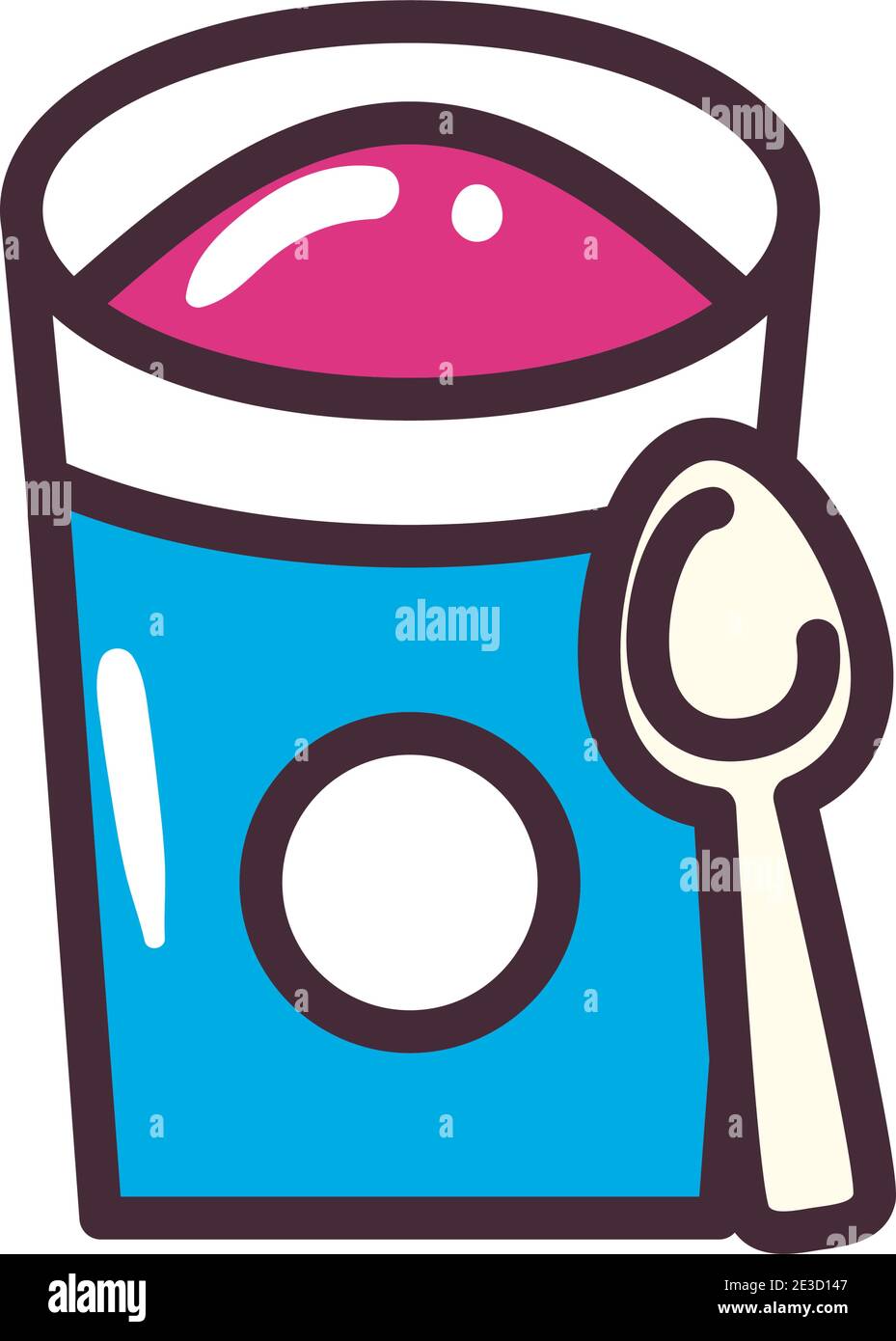 ice cream bucket with spoon line and fill style icon design, Sweet and