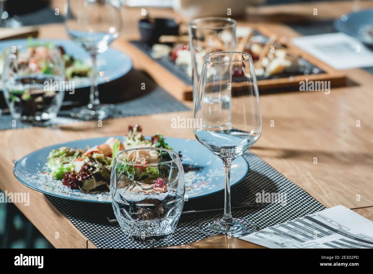 Empty glasses in restaurant Stock Photo