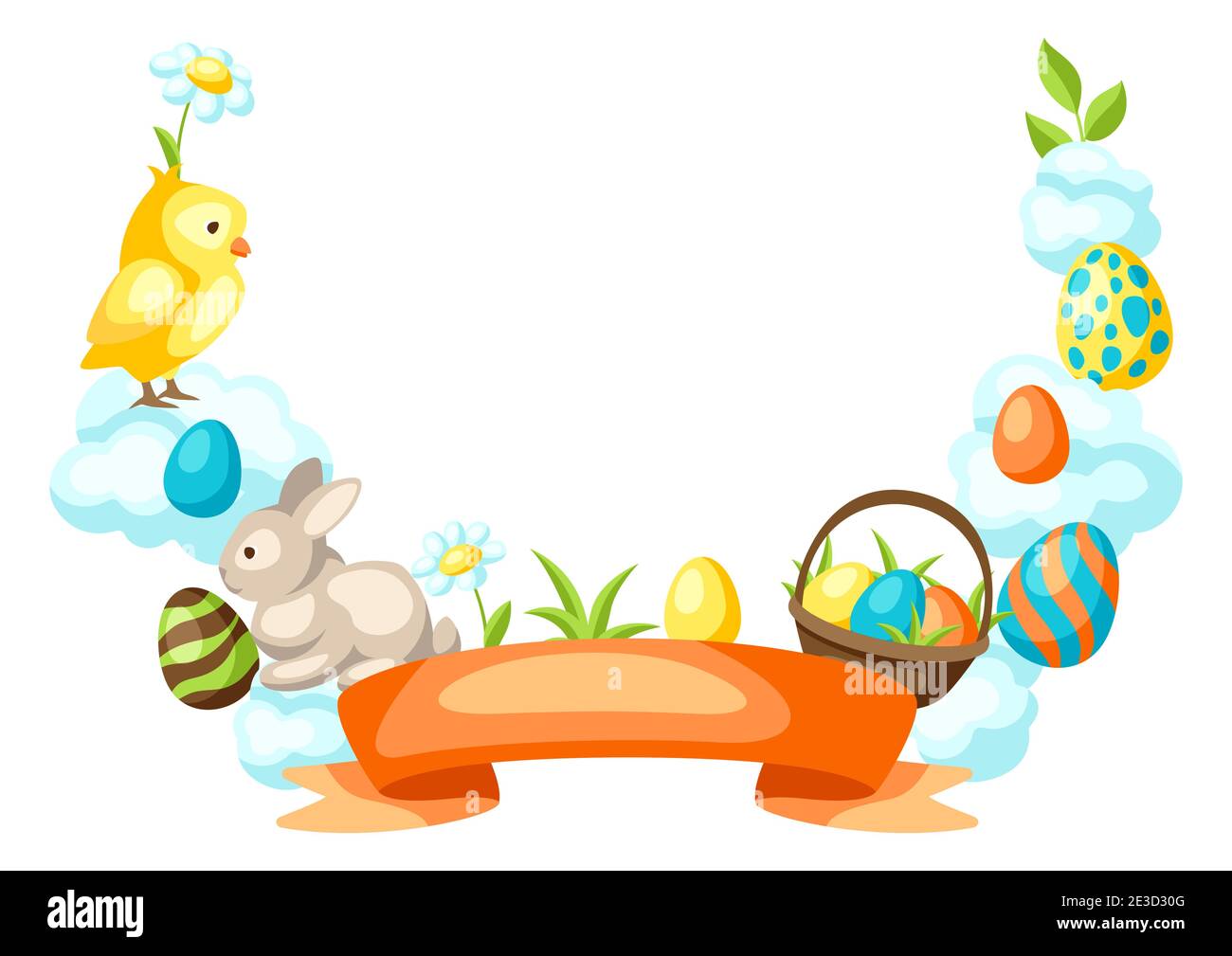 Happy Easter frame with holiday items. Stock Vector