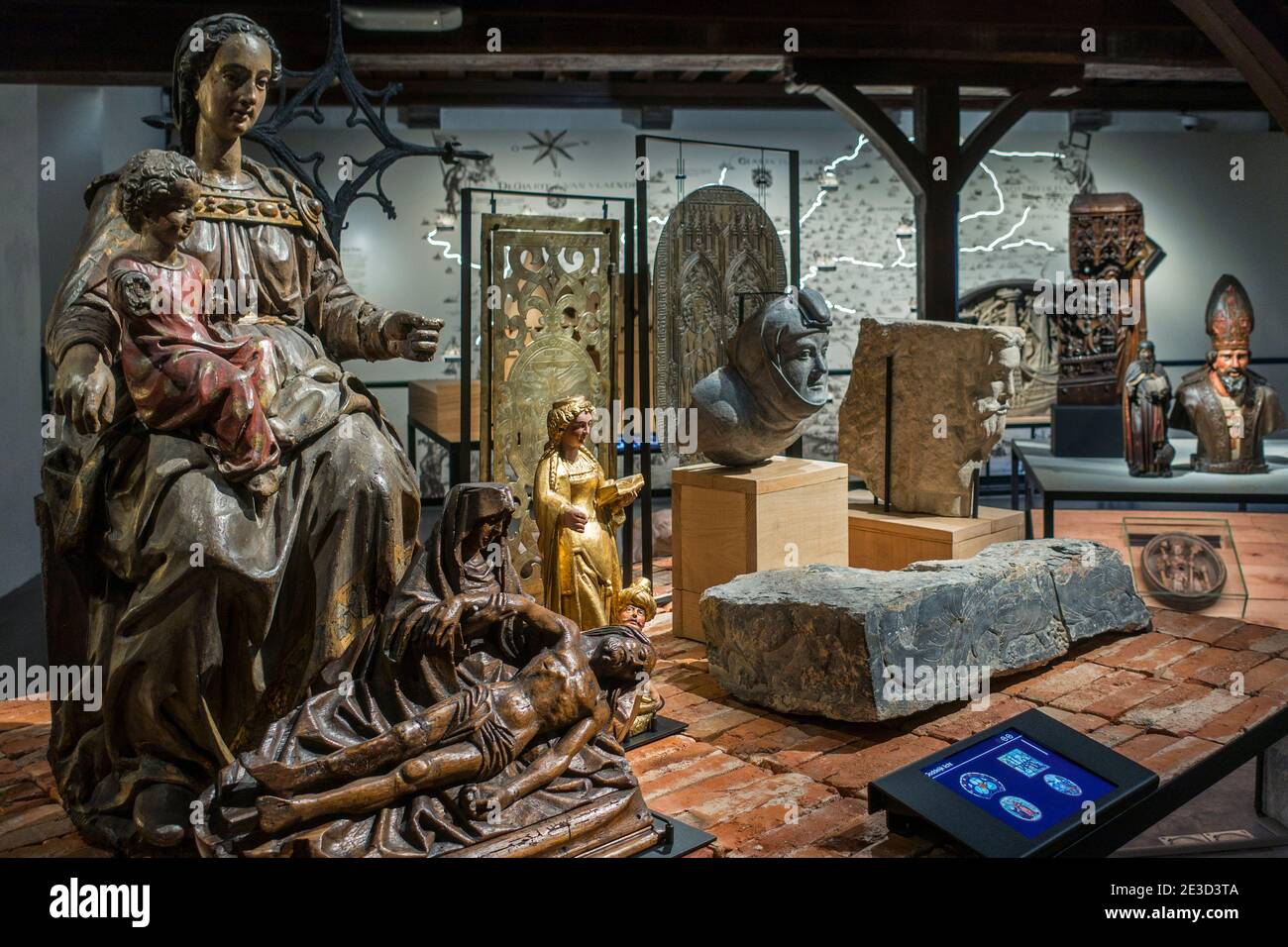 Medieval religious art, statues and sculptures at STAM, Ghent City Museum / Stadsmuseum Gent, East Flanders, Belgium Stock Photo