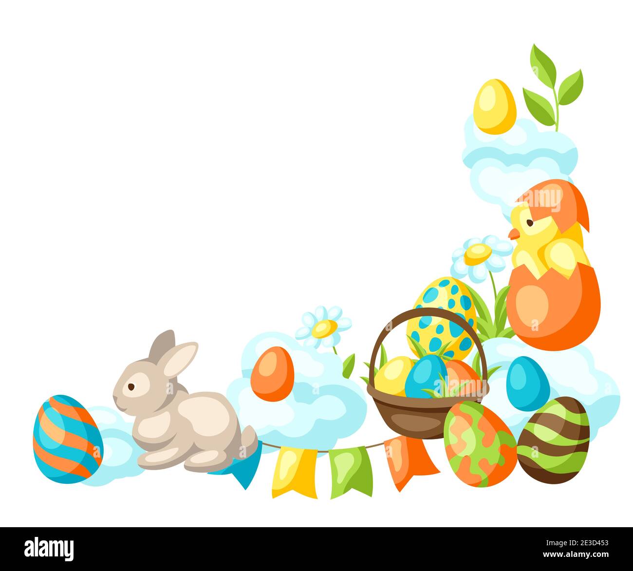 Happy Easter frame with holiday items. Stock Vector