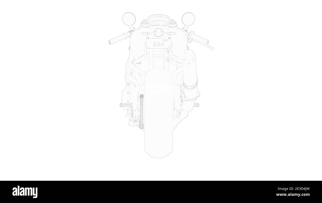 3D rendering of motorcycle race bike motor bike technical machine engineering model computer model on white background Stock Photo