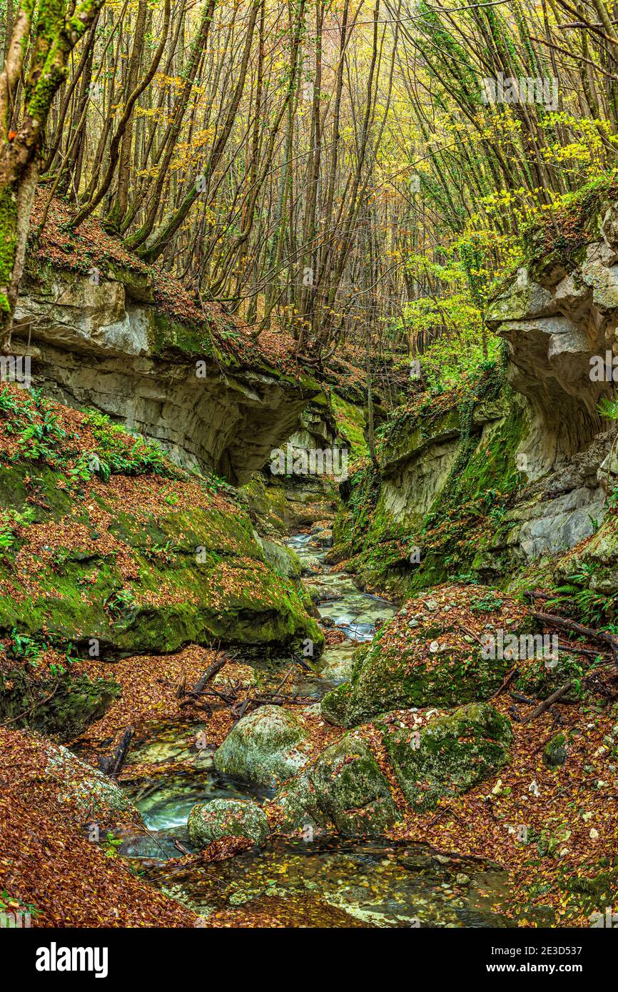 Autumn mountain landscape in the Orfento Valley. Maiella National Park, Abruzzo, Italy, Europe Stock Photo