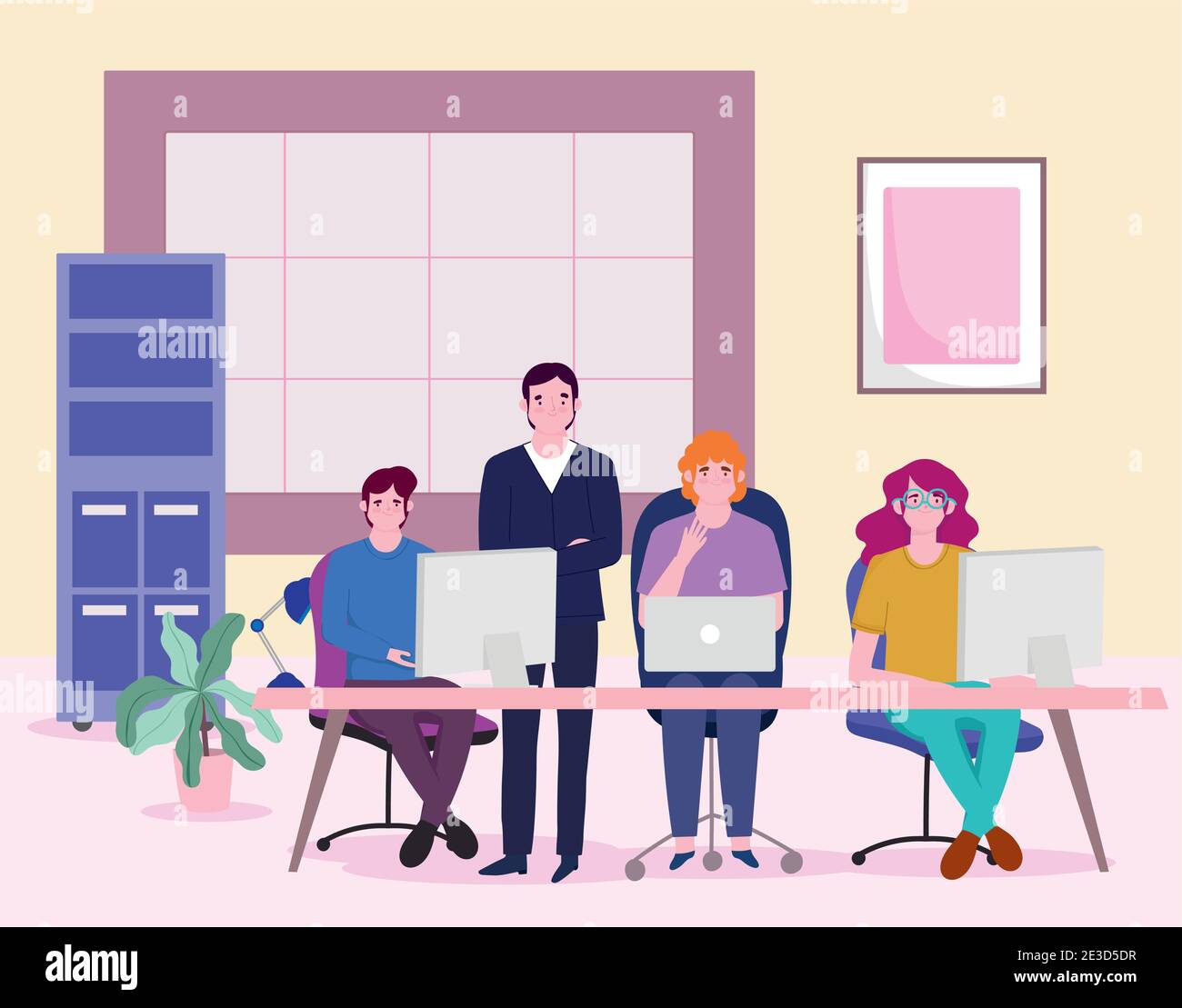 Computer Work Meeting Vector meeting business people, teamwork with laptop computer vector ...