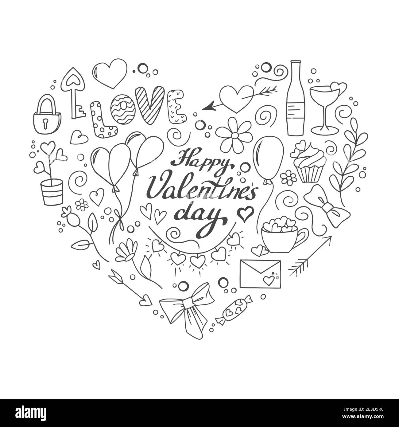 A set of doodles for Valentines Day, wedding, romantic events. Vector Stock Vector