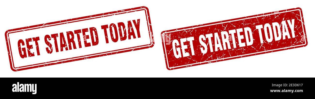get started today square stamp. get started today grunge sign set Stock Vector