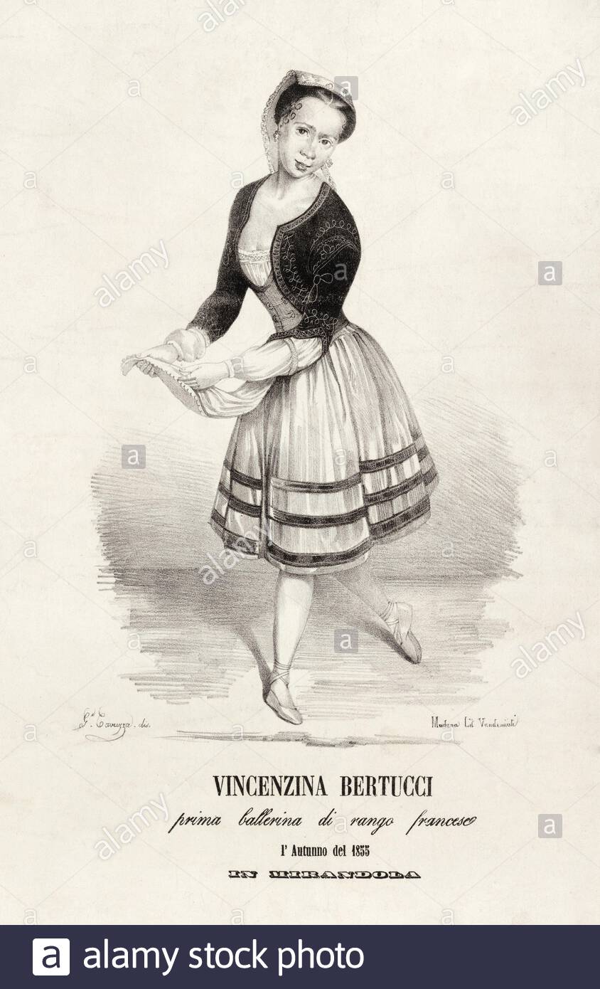 Vincenzina Bertucci, was a French ballerina, vintage illustration from 1855 Stock Photo