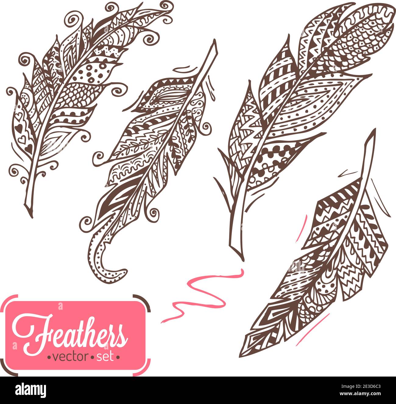 Hand drawn doodle feather collection. Vector illistration Stock Vector ...