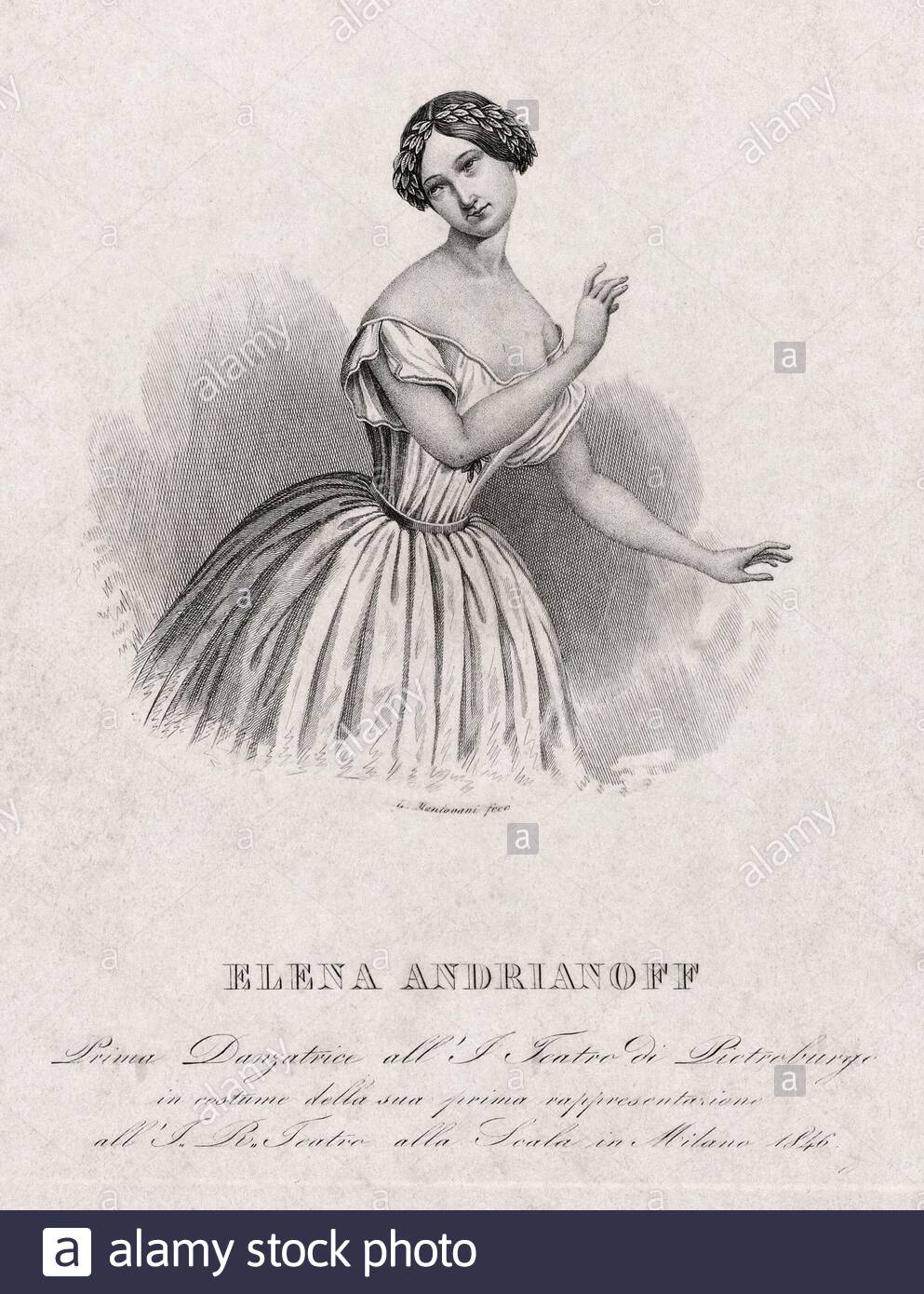 Elena Andrianoff portrait, was a Russian ballerina, vintage illustration from 1846 Stock Photo