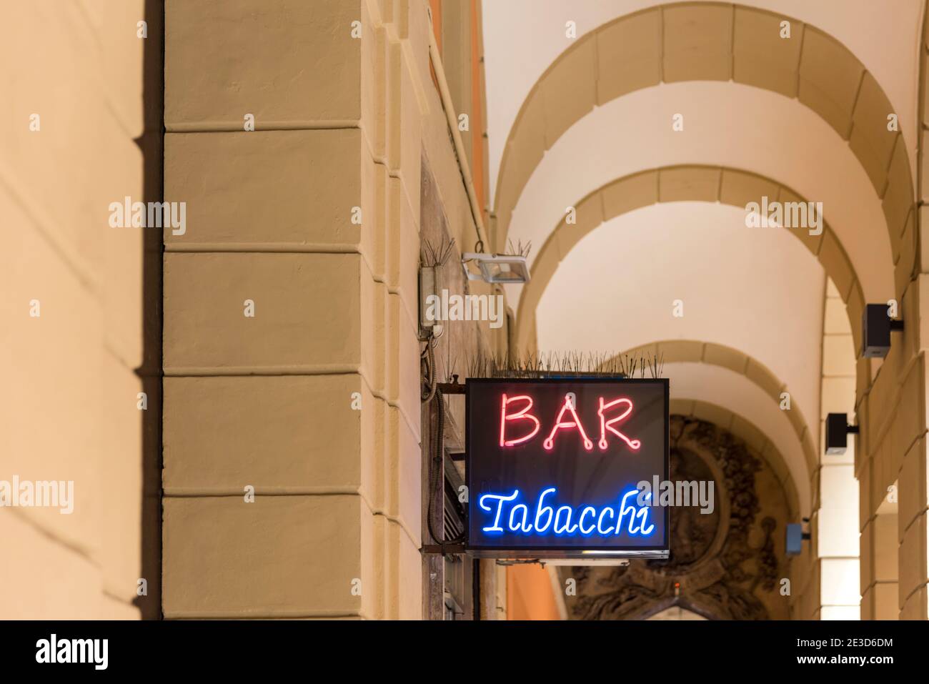 An old neon sign for a bar and tobacconist or tabacchi in Bologna Italy Stock Photo