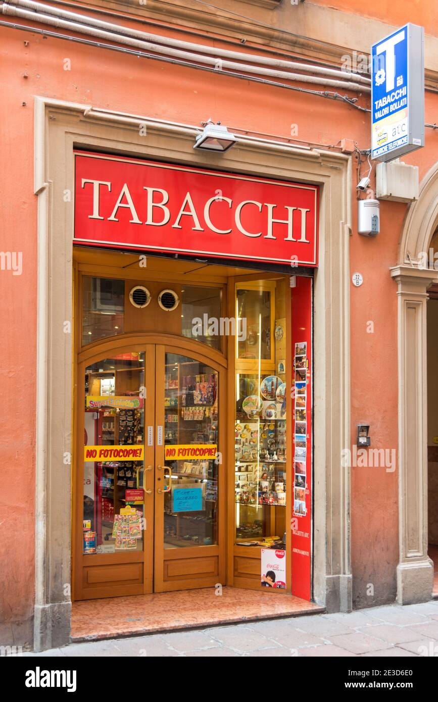 A tabacchi or tobaconist shop in Bologna Italy Stock Photo Alamy