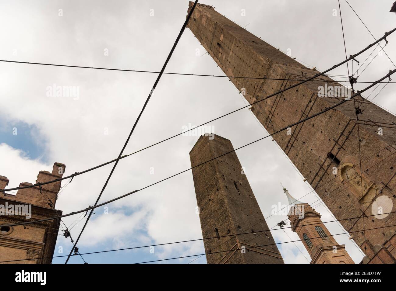 A view of the two towers of Bologna Italy, the Asinelli Tower and the