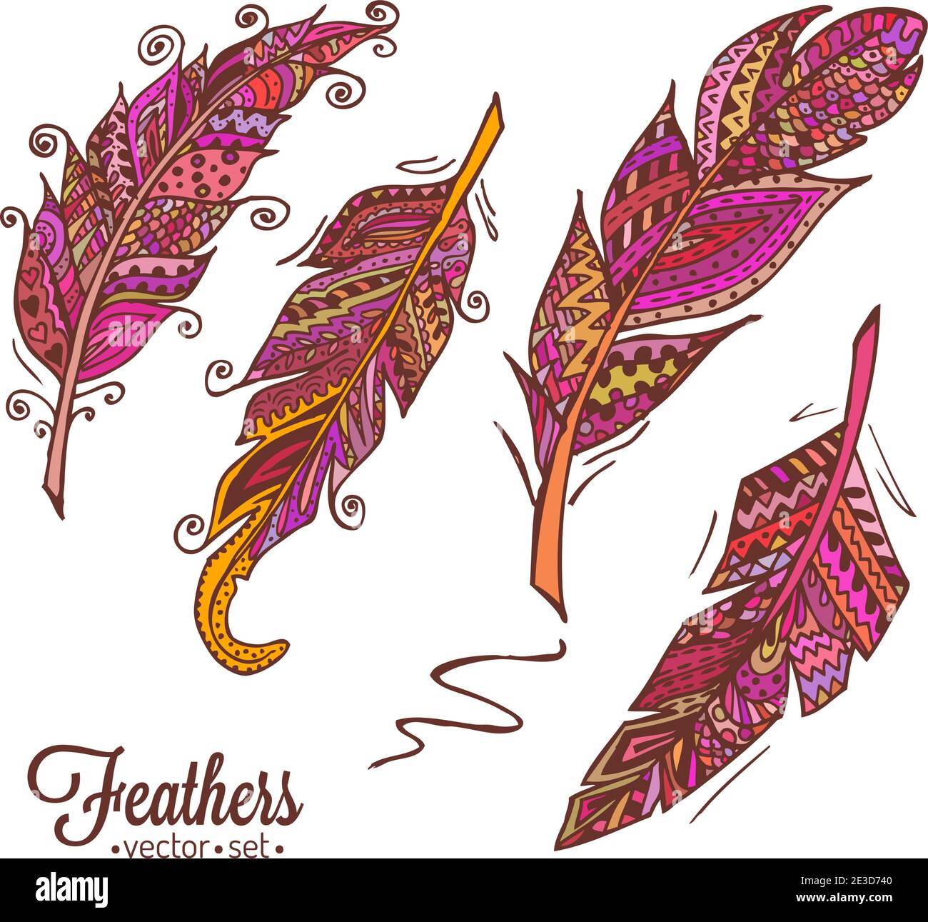 Hand drawn doodle feather collection. Vector illistration Stock Vector ...
