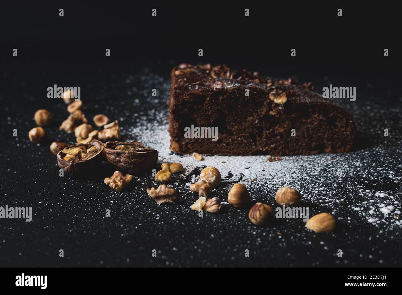 Chocolate cake with nuts Stock Photo