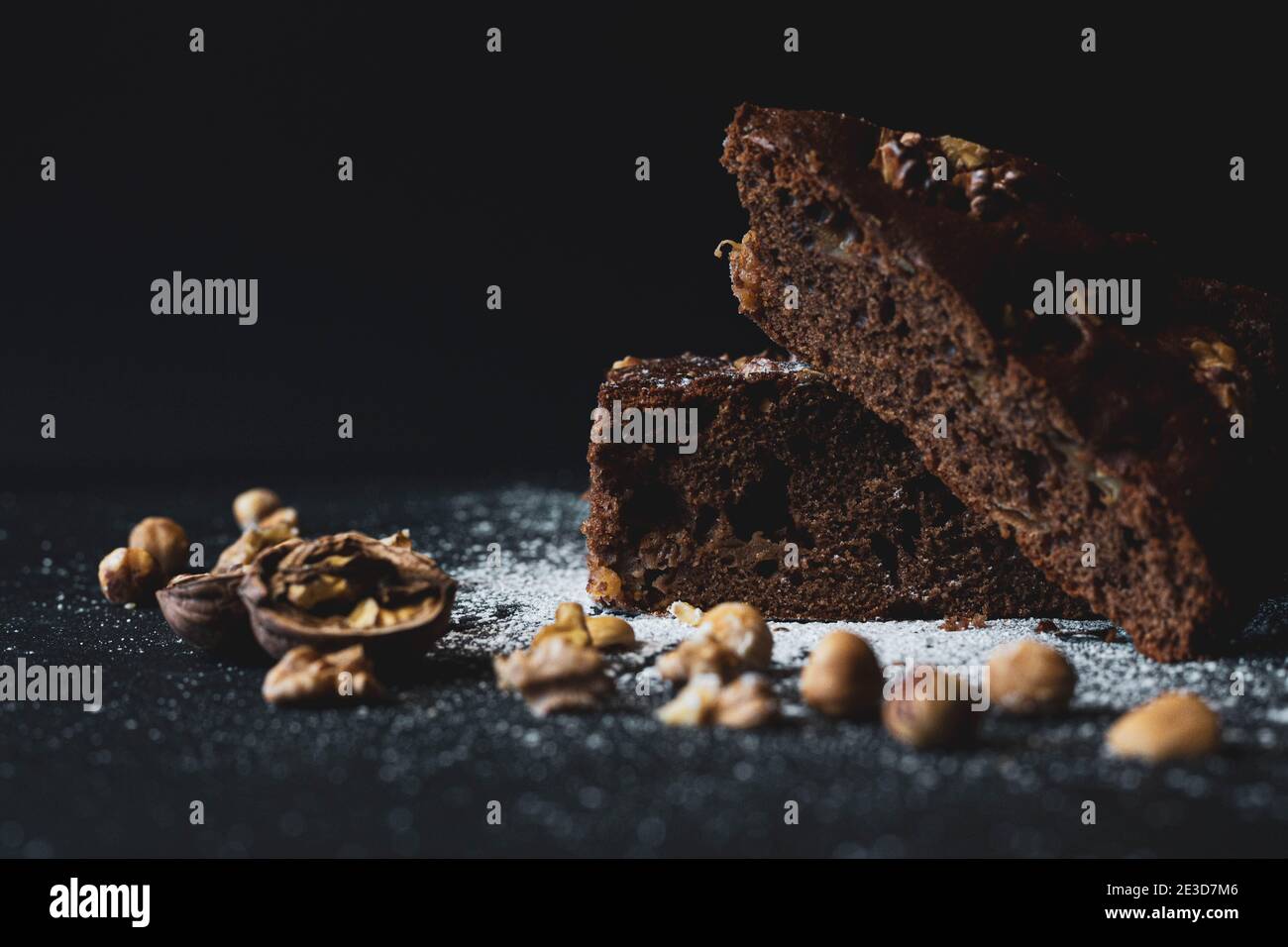 Chocolate cake with nuts Stock Photo