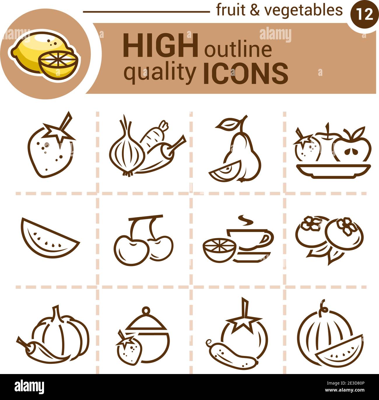 Line icon of fruit and vegetables, vector set Stock Vector Image & Art ...