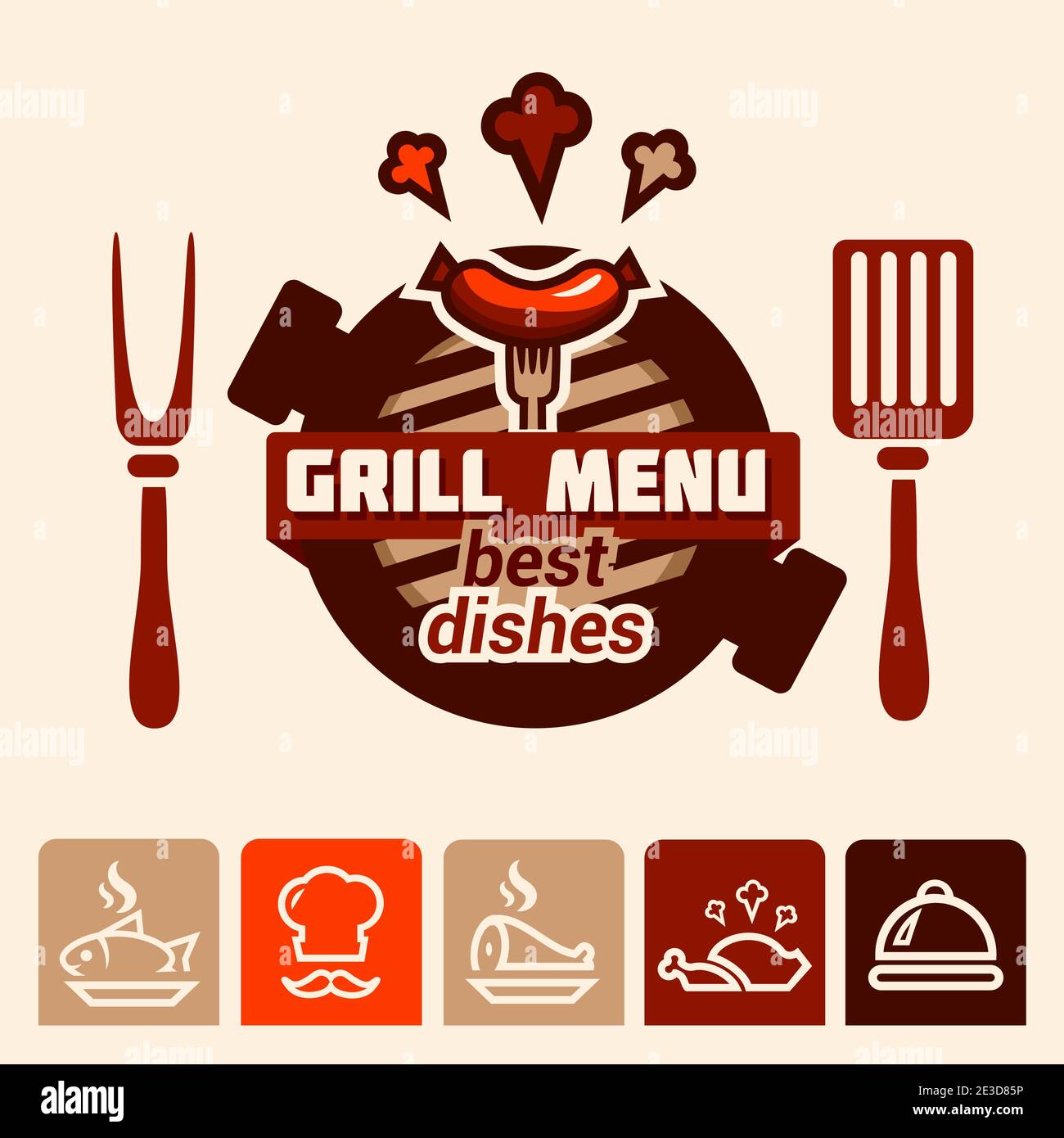 Set of badge, label, logo, icons design templates for meat store, grill