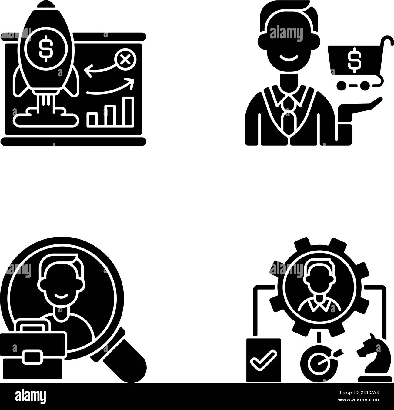 Corporate structure black glyph icons set on white space Stock Vector ...